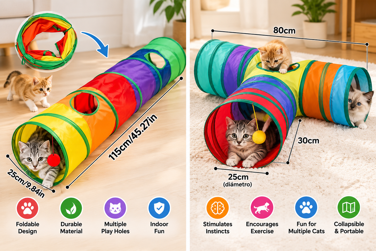 Interactive Cat Tunnel – Foldable Indoor Play Tube with Hanging Ball