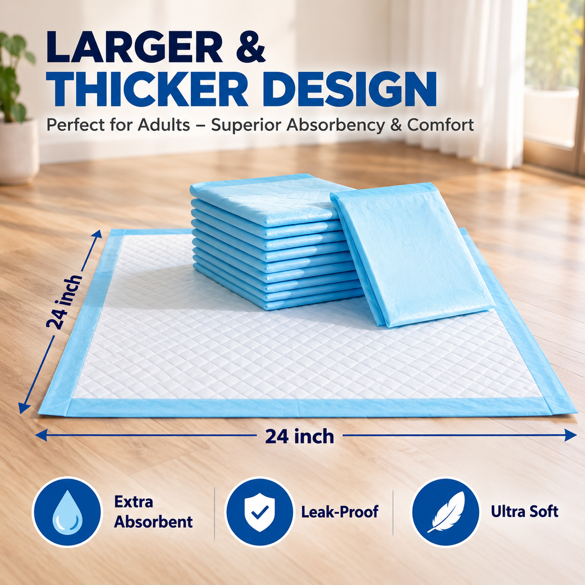 100-Pack Absorbent Puppy Pads – 24” x 24
