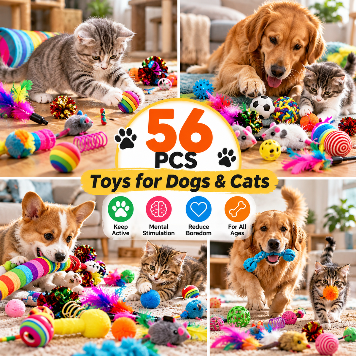 56-Piece Mixed Pet Toy Pack for Dogs & Cats – Interactive Assorted Toys