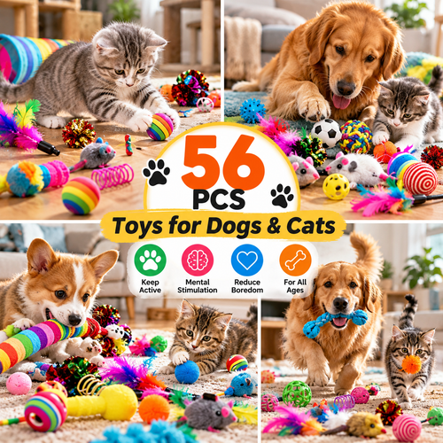56-Piece Mixed Pet Toy Pack for Dogs & Cats – Interactive Assorted Toys